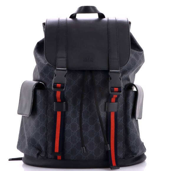 Gucci Handbags - Gucci Large Double Pocket Buckle Backpack GG Coated Canvas